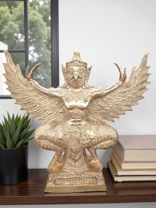 Grande Sculpture Divinité Oiseau GARUDA Asiatique en bronze doré 