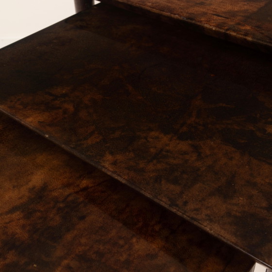 Aldo Tura Mid Century Parchment Nesting Tables Model 764 Tura Milano Italy 1950 – Side tables, Leather (photo 3 of 19)