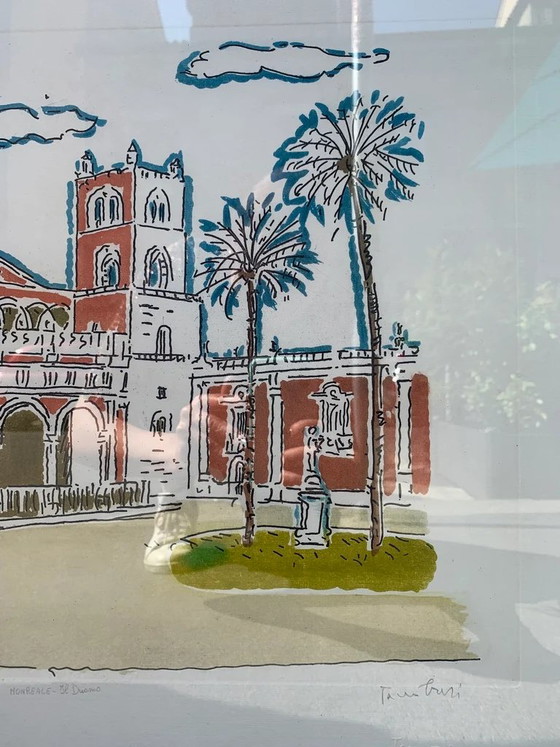 Litografía "La Catedral de Monreale" de Orfeo Tamburi, años 70, Pinturas y dibujos (foto 3 de 4)