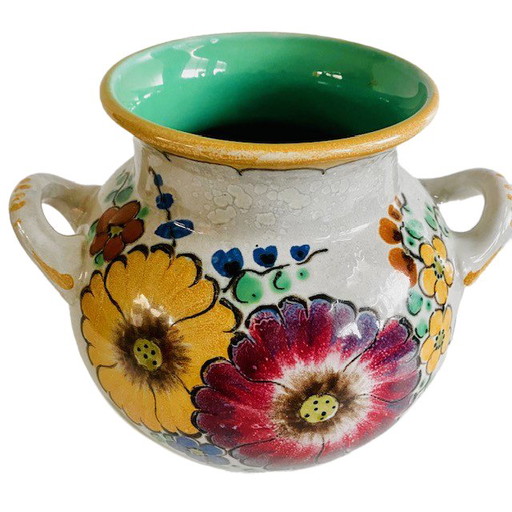 Mid-Century Royal Gouda South Holland Vase Areo Blumen 1940er Jahre