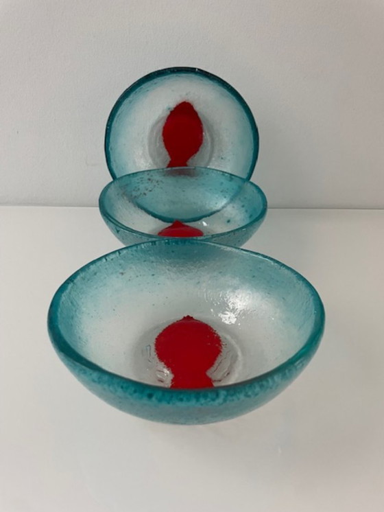 Image 1 of Set aus 3 handgefertigten Glasschalen mit Fischmotiv