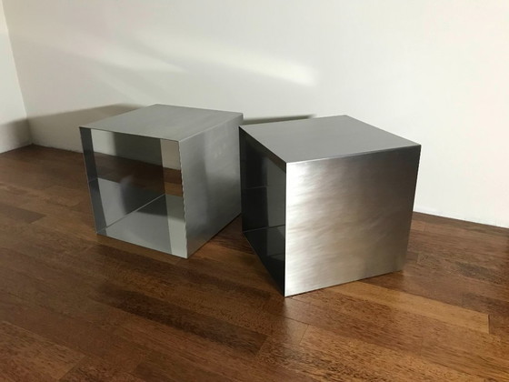 Image 1 of Maria Pergay Pair of stainless steel cube side tables