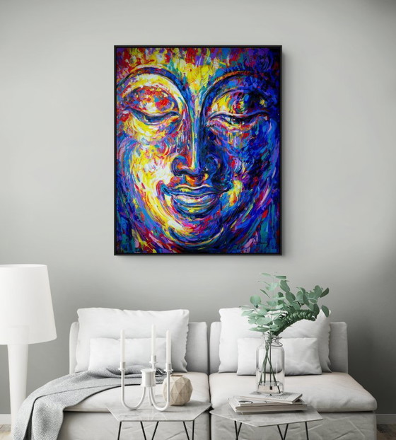 Image 1 of Unique hand-painted Buddha painting "Inner Joy" – Seksak Jaichumchen – 100 × 120 cm