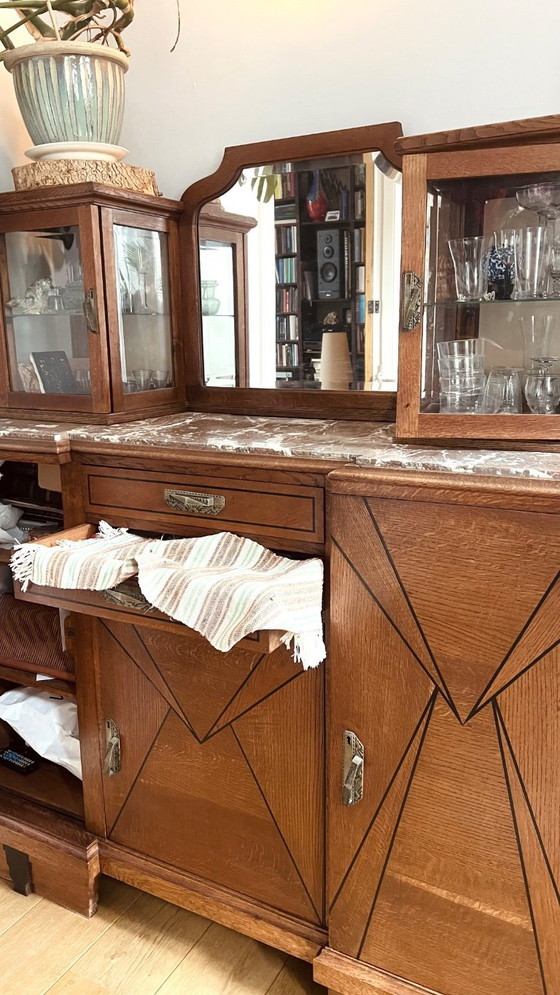 Image 1 of Buffet-/Vitrinenschrank im Art-Deco-Stil mit viel Stauraum, geschliffenem Glas und Spiegel