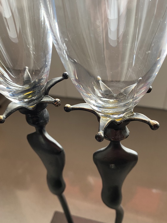 Image 1 of 2x champagneflutes op bronzen steel. Arti Hove