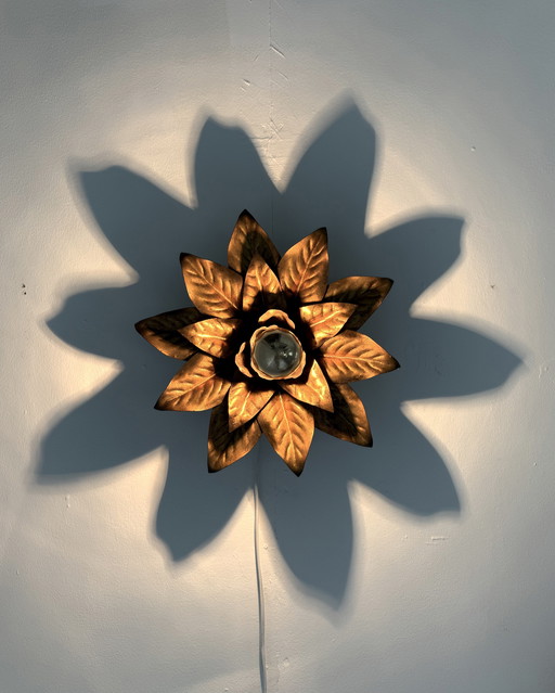 Vintage gilded floral wall lamp, Hans Kögl '60