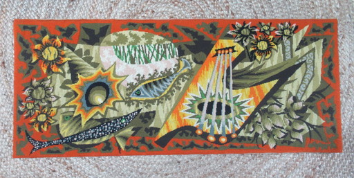 TAPESTRY - JEAN PICART LE DOUX cithare - ROYAL PARIS Realizzato a mano 116 cm x 48 cm su cornice di legno anni '70