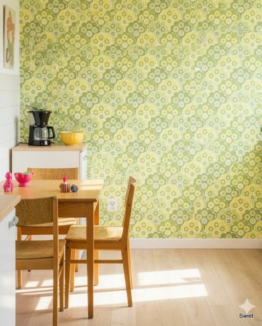 14307 Papier Peint Floral Vert Rétro Vintage Style Inke