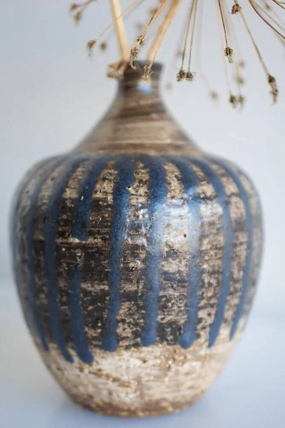 Image 1 of Mid-century Scandinavian modern brutalist art pottery vase by Mari Simmulson for Upsala Ekeby, Sweden, 1970s