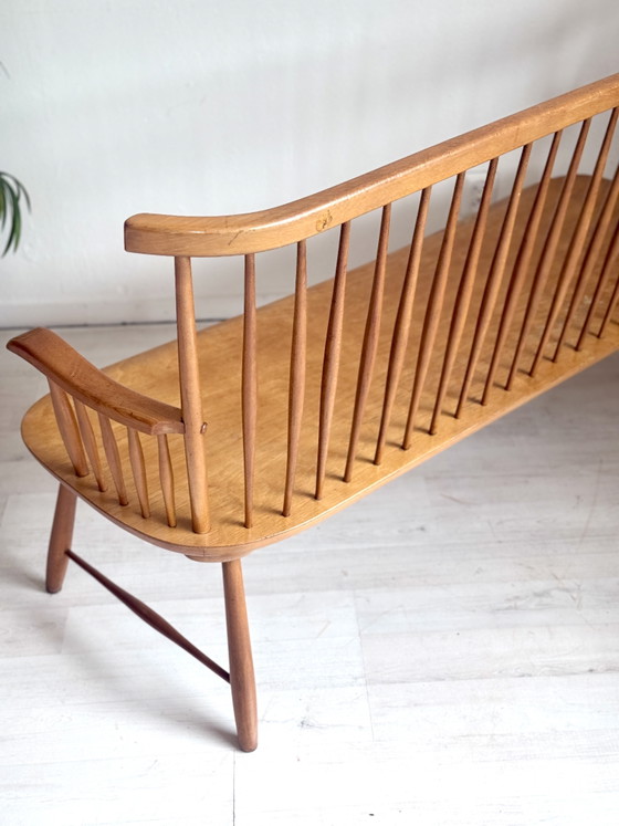 Image 1 of Vintage Minimalist Spindle Bench + Chairs 1950s/60s