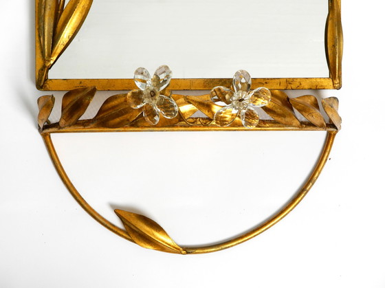 Image 1 of Beautiful Set Of A Floral Iron Wall Mirror And Matching Shelf Gold Plated By Banci Firenze Italy