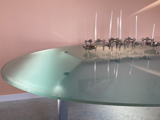 Dining table green/blue glass, Italian design.
