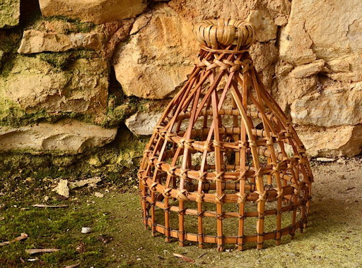 Petite suspension en rotin, fabrication artisanale, 17x21cm – hanglampen, Metal, Rattan