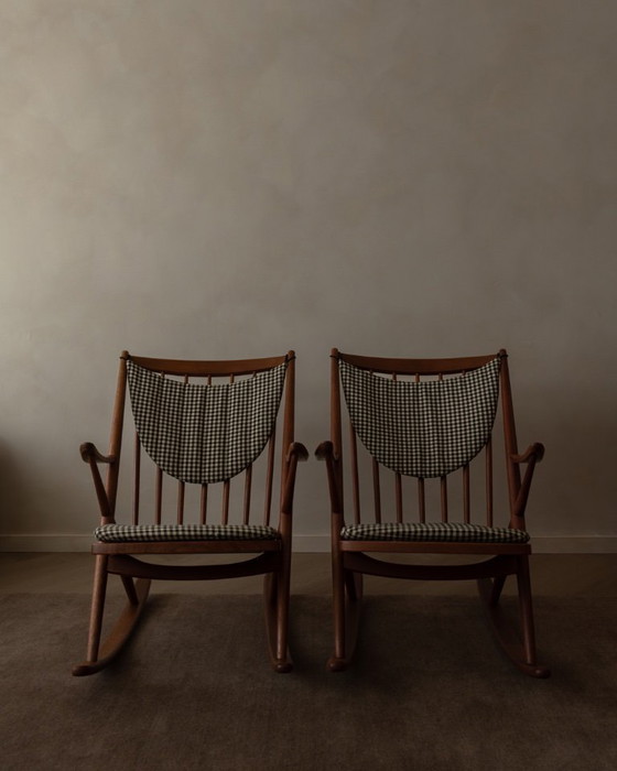 Image 1 of Set di 2 sedie a dondolo vintage in teak danese modello 182 di Frank Reenskaug per Bramin, anni '50