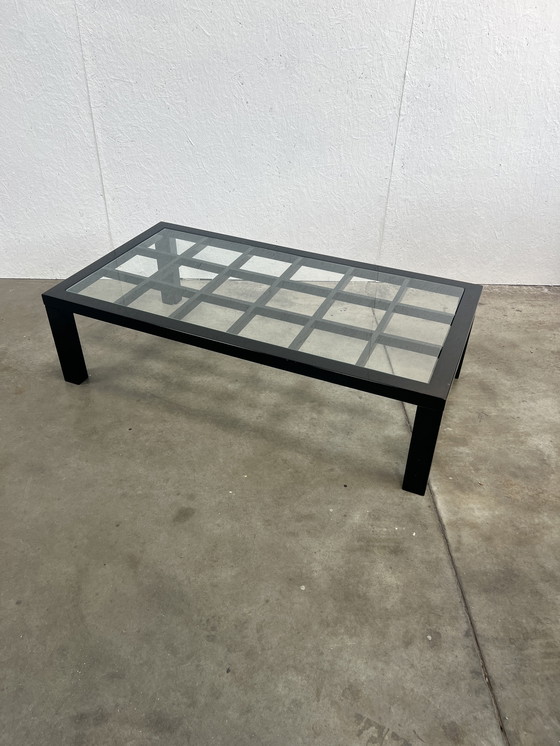 Image 1 of Tavolino da caffè vintage nero lucido con piano in vetro, stile giapponese, anni '80