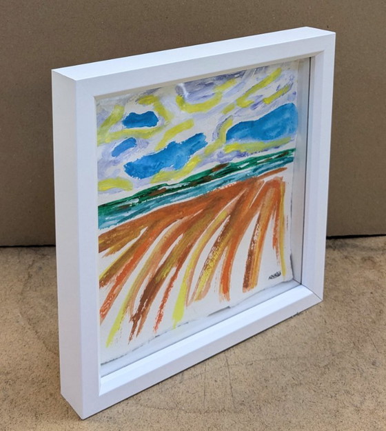 Image 1 of EXMOUTH TOWARDS DAWLISH SEASCAPE PAINTING PAPER NIGEL WATERS ART FRAMED