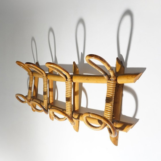 Image 1 of Wandgarderobe aus Rattan und geflochtenem Korbgeflecht, 1960er Jahre.