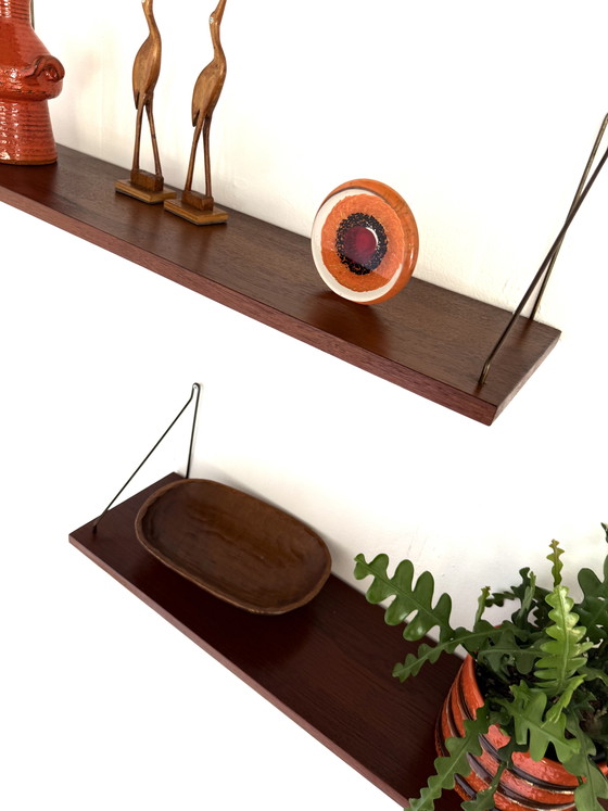 Image 1 of Set of 2 vintage teak wall shelves '60s