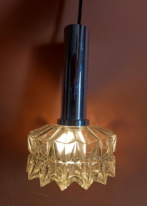 Image 1 of Lampada a sospensione Space Age in cromo e vetro, Germania, 1970