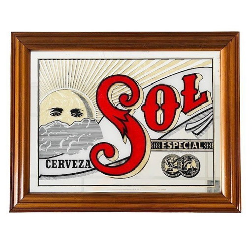 Vintage Mexican Cerveza Sol beer mirror 1960's