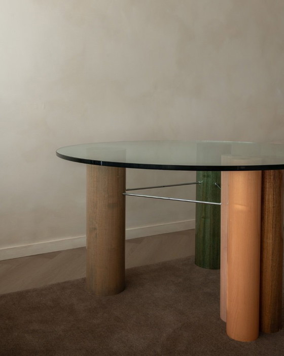 Image 1 of Vintage Saporiti Italia Dining Table – Enamel Column Base –  Postmodern 1980s