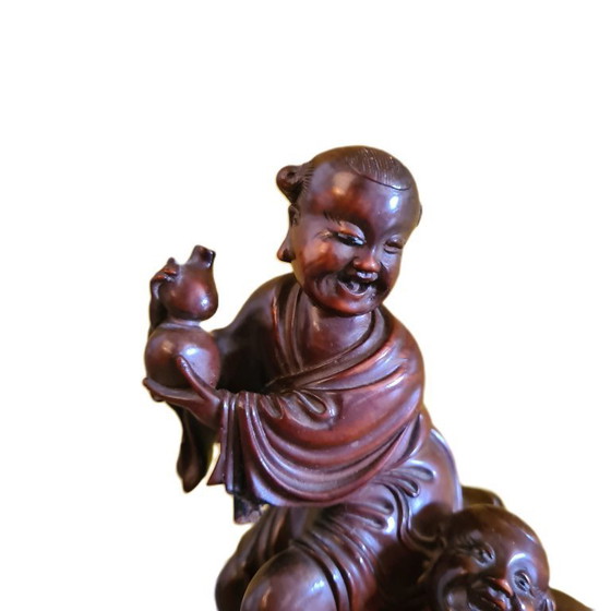 Image 1 of Gruppo scultoreo cinese in legno duro di Hehe Erxian