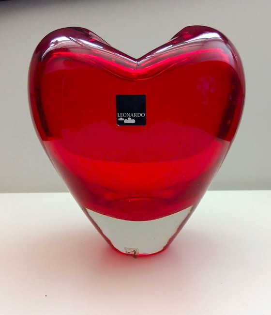 Image 1 of (W009) Leonardo Heart Vase Ruby Red Glass – 17cm – 2kg Heavy Decoration