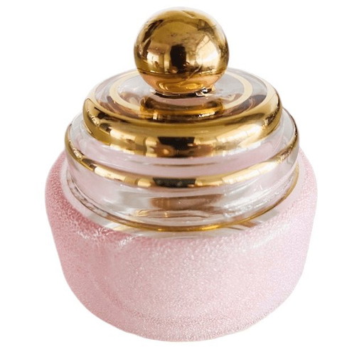 Art Deco powder box pink sugared glass jewelry box 1950's