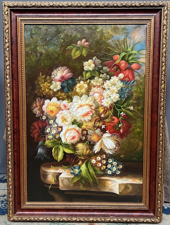 Signiertes Stillleben mit Blumen., Gemälde & Zeichnungen, Leinwand, Mid Century Modern (Foto 2 von 11)