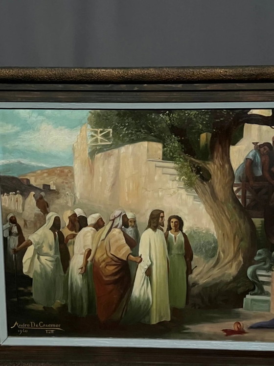 A. De Cramer. Groot schilderij. "Bijbelse scène" – Schilderijen & Tekeningen, Canvas (photo 5 of 8)
