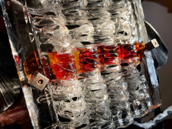 Image 1 of Pair of Brutalist wall sconces – Hand-Forged iron with Artistic glass – Italy 1960s–70s