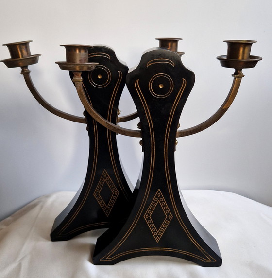 Image 1 of Candelieri in marmo Art Déco con accenti dorati