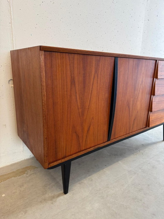 Image 1 of Buffet en teck style années 50, Bräntorps, détails noirs vintage