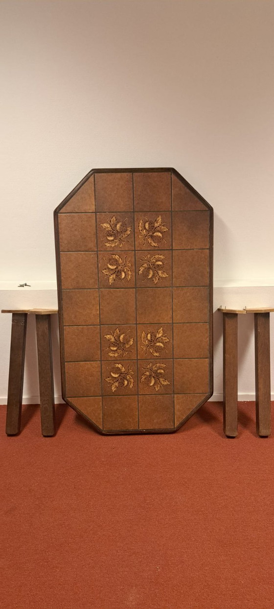 Image 1 of Dutch Wooden table with stone top | vintage tile top