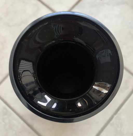 Black glass vase with red, green, blue and yellow details 1960s