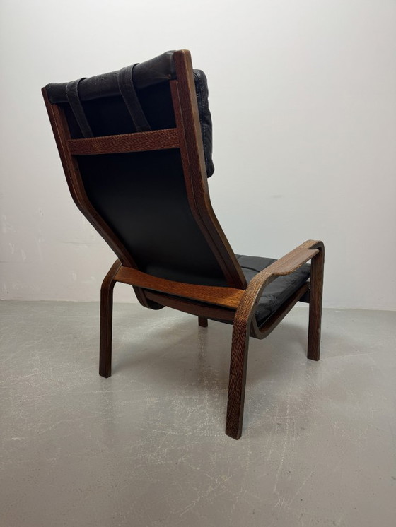 Image 1 of Poltrona lounge in pelle nera 'Lamino' modello P583 di design di metà secolo di Yngve Ekström per Swedese, Svezia, anni '60.