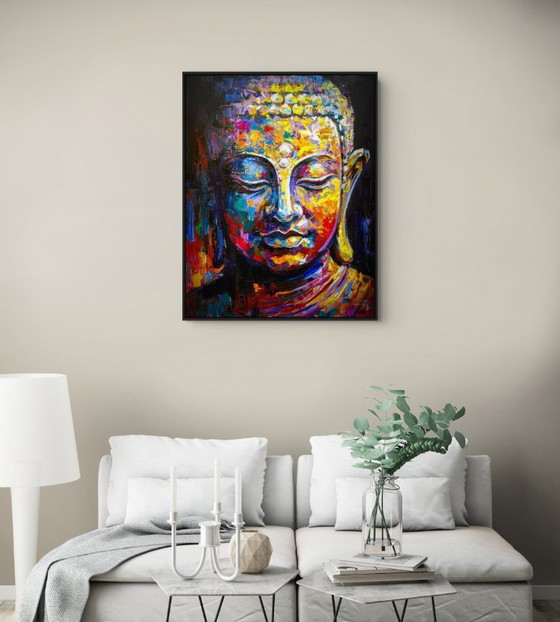 Image 1 of Unique hand-painted Buddha painting “Eternal Calm” – Seksak Jaichumchen – 80×100 cm
