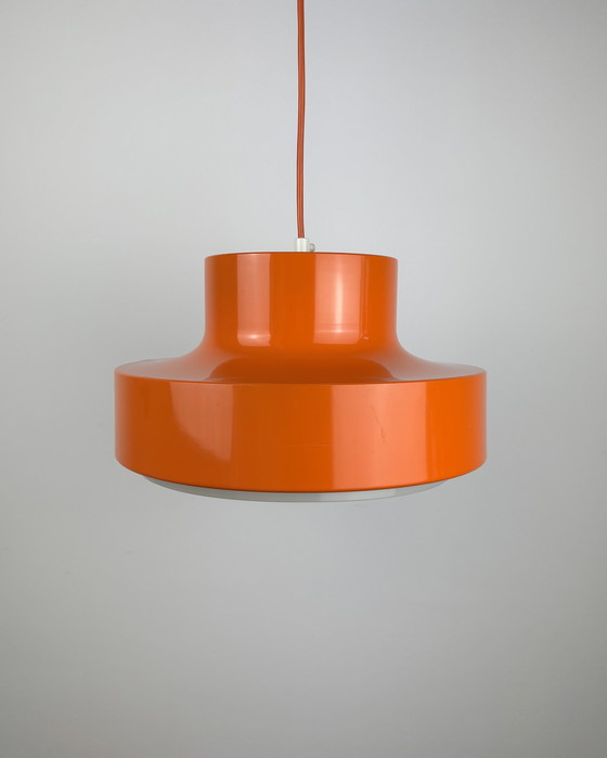 Image 1 of Oranje vintage lamp, Deense minimalistische hanglamp, ruimtetijdperk, metaal, kunststof, jaren 70, midden van de eeuw, UFO, Scan