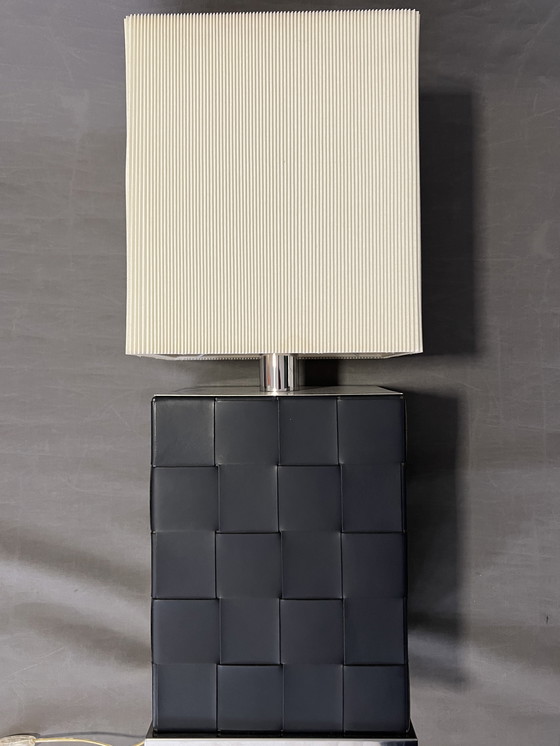Image 1 of Natuzzi, Yoruba Model, Designer Table Lamp in Leather and Chrome Metal, Italy, Vintage