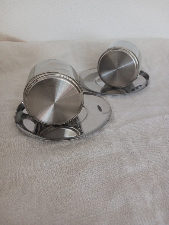 Image 1 of Set Van 4 RVS Espresso en Koffie Kop en Schotel Jaren '80