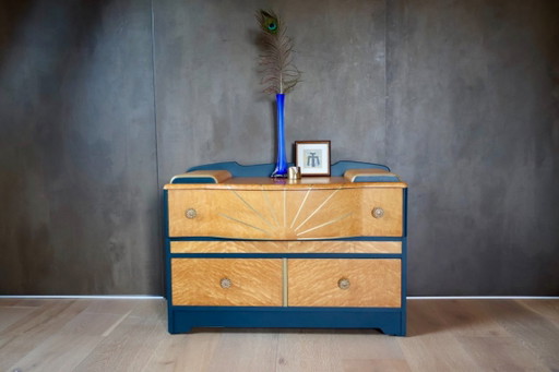 Art Deco Vogelperspectief Esdoorn Commode