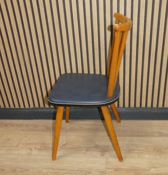 Image 1 of Chaise des années 50 chaise à barreaux Tacke fifties chaise de cuisine en bois bleu rockabilly