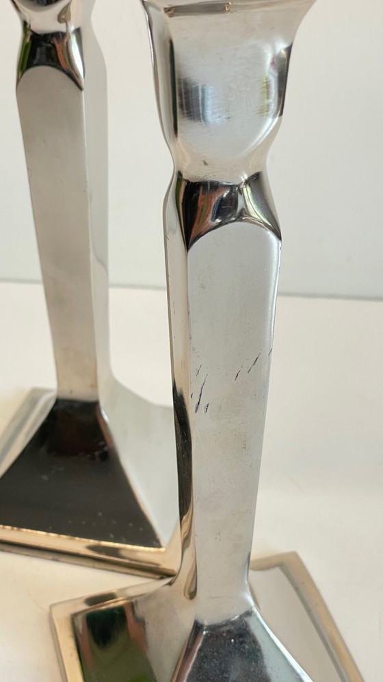 Image 1 of Coppia di candelieri vintage in fusione di alluminio cromato