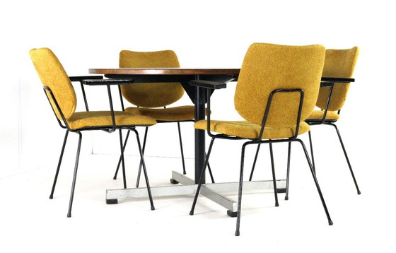 Image 1 of Set van 4 W.H. Gispen voor Kembo stoelen eetkamerstoelen vintage gestoffeerd