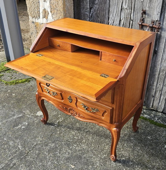 Image 1 of Vintage secretair bureau/kantoorkast/ladekast van kersenhout in Louis XV-stijl - jaren 80