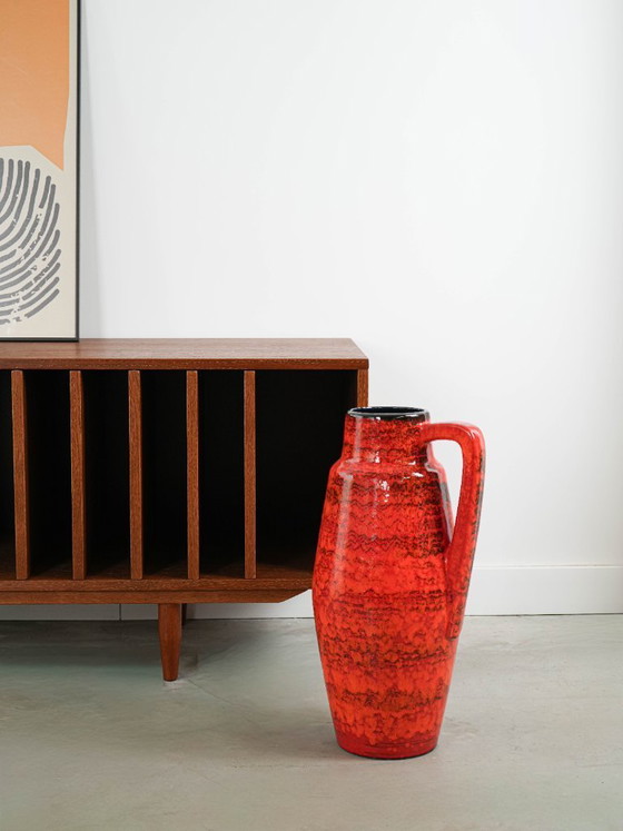 Image 1 of Red ceramic vase, German design, 1960s, made in West Germany