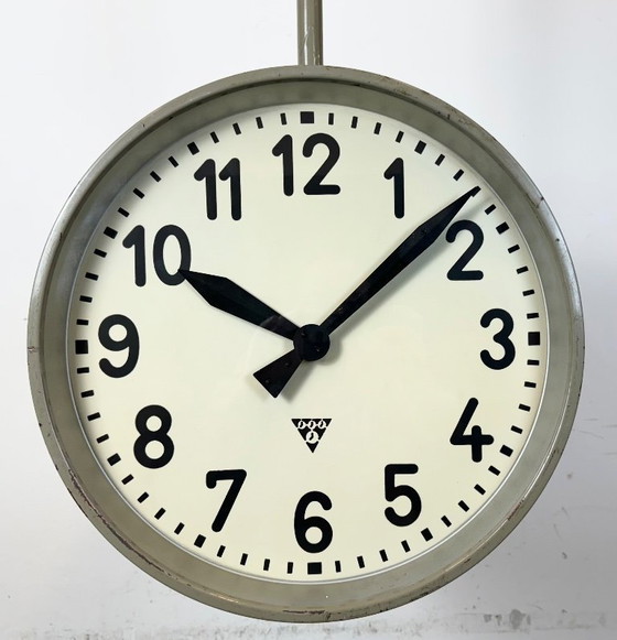 Image 1 of Large Industrial Double Sided Railway or Factory Clock from Pragotron, 1960s