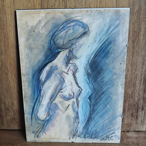 Beautiful Expressive Mixed Media Nude on Paper, Signed & Dated 1984 – 40 × 30 cm