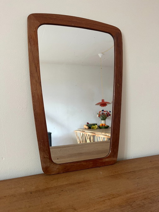 Vintage Deense teakhouten spiegel - Klein formaat - Organische randen