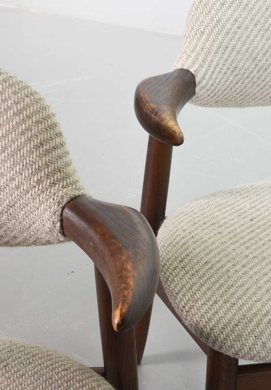 Image 1 of Sedie da pranzo Tijsseling in autentico stile vintage con tessuto di lana grigio-bianco di Hulmefa, set da 2